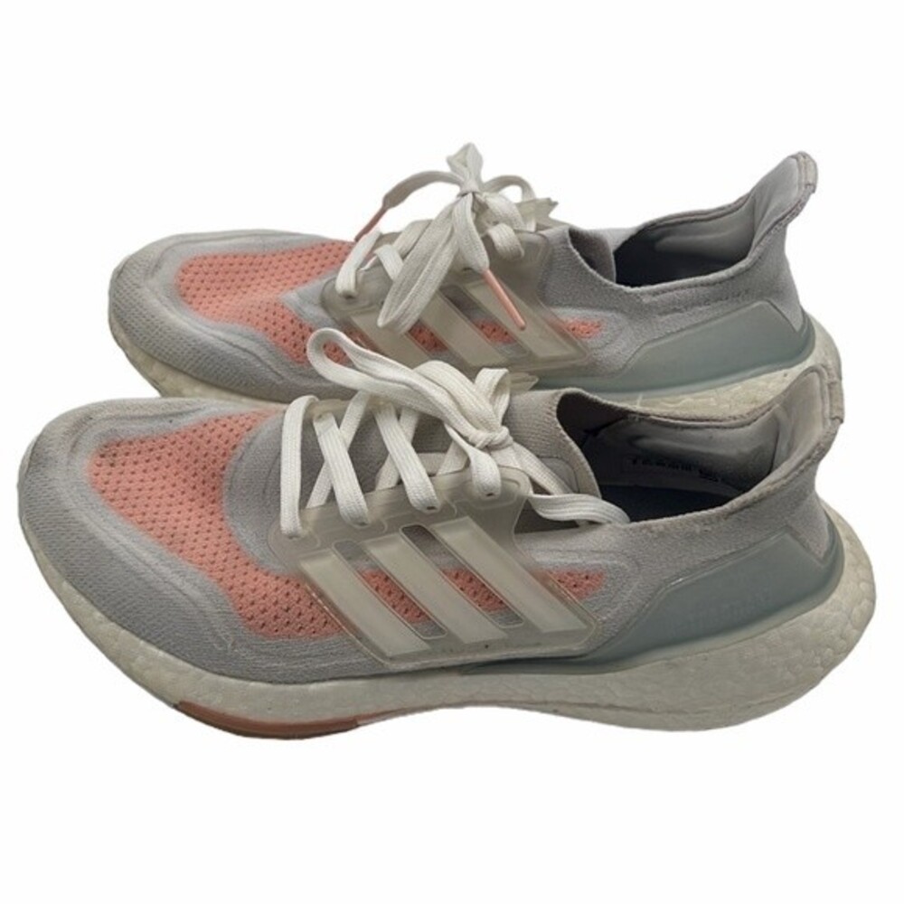 Women's Adidas UltraBoost 21 Running Shoes Sneakers Size 8 Gray Pink Athletic